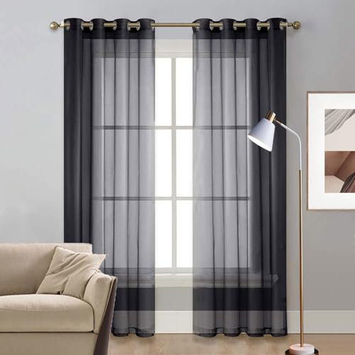 LIUNADM Verdunklungsvorhänge 50 x 245 cm Wärmeisolierend, Ösenvorhang Himmelbett Vorhänge Baby Querbehang für Küche Büros Wohnzimmer Schlafzimmer, Schwarz
