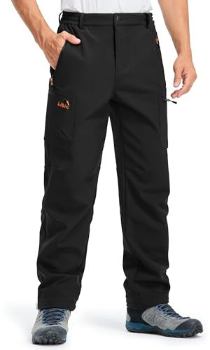 Libin Thermohose Herren Skihose Wanderhose Winter Softshellhose Winterhose Outdoorhose Wasserdicht Schneehose Regenhose Trekkinghose, Schwarz M