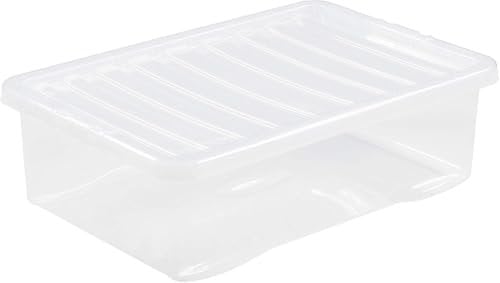 Wham Clear Plastic Storage Boxes With Lids Home Office Stackable Nestable Container Box, 32L Easy fit Underbed Protective Storage Box, 60.00 x 40.00 x 18.00 cm (Set of 6)