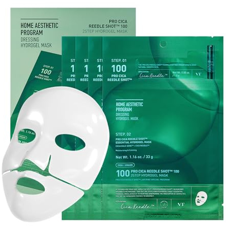 VT COSMETICS Pro Cica Reedle Shot 100 2-Step Hydrogel Mask(34.5gx4ea), Intensive Calming, Exosome Centella Asiatica, Blemish Relief, Overnight Melting Mask, Korean Facial Mask