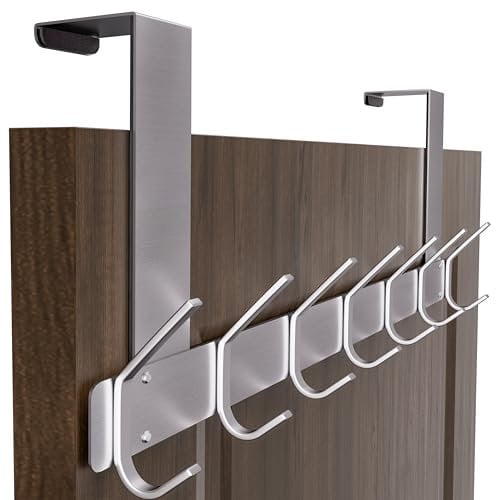 Honsky Türgarderobe, Klappbar Türhakenleiste zum Einhängen mit 14 Hanken,Türfalzstärken4,5/4/3,5cm,Türhaken innenseite, Kleiderhaken Tür, Solide Türhaken zum Einhängen, Silber