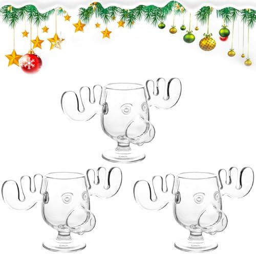 Weihnachtsgläser National Weihnachtsurlaub, Elchtasse Christmas Vacation, Christmas Mug, Dekorationen für den Weihnachtsurlaub, Klar, Urlaubsgeschenke, für Kaffee, Tee, Getränke.(3 Stk)