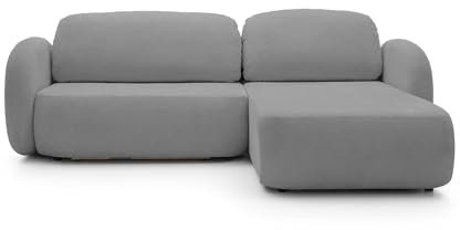 DomoHome Ecksofa OLIO L-Form Mit Schlaffunktion 138x210cm Bettkasten und Lose Rückenkissen – Komfortable Schlafcouch für Wohnzimmer Freistehend Rechte Seite 248x174x86cm DUNKEL Silber