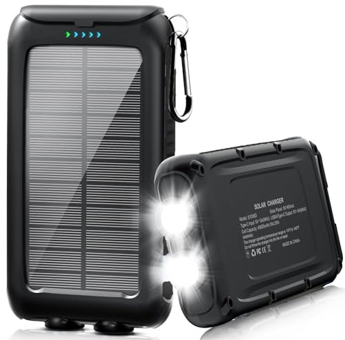 Kepswin Solar-Charger-Power-Bank-49800mAh Portable Solar Phone Charger with LED Flashlight/15W Fast Charge USB C Waterproof External Backup Battery Pack for All Cell Phones & Electronic Devices