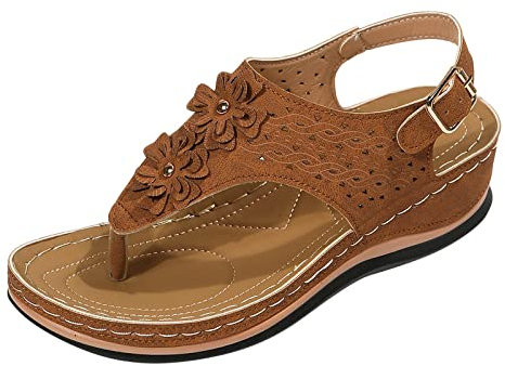 Sandales pour femme de taille 9, design ergonomique, sandales compensées pour atténuer le pied, confortables et fonctionnelles, sandales larges pour femme, marron, 39.5 EU
