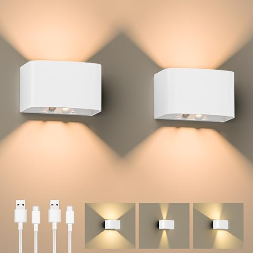 GuKKK Wandlampe Innen mit Bewegungsmelder, 2 Stück Akku Wandleuchte, 3000K Warmweiß LED Wandbeleuchtung, Innen Kabellose Wandlampe mit Schalter, Einstellbar Abstrahlwinkel Wandbeleuchtung, für Treppe