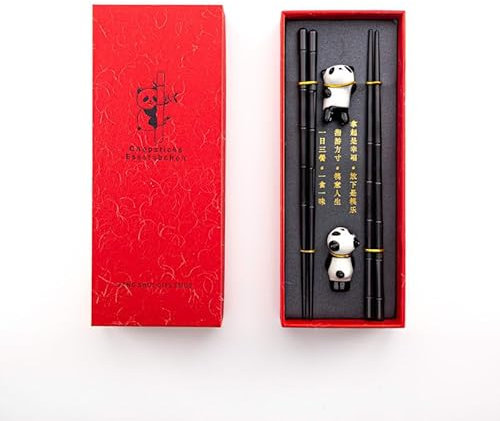 2 Pairs Reusable Panda Chopstick Set – Dishwasher Safe Fiberglass Chopsticks with Ceramic Panda Rest | Durable Chopsticks for Sushi, Noodles & Rice | Elegant Gift for Food Lovers (Panda Design 2)