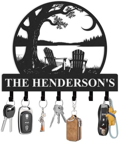 Personalised Metal Key Holder Wall Mount, Key Holder for Wall, Custom Camping Design Key Organizer Rack with Hooks, Coat Rack, Key Hanger Decor for Living Room Bedroom Farmhouse, Camper Decor