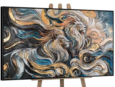 YS-Art Acrylbild tiere auf Leinwand handgemalt Moderne mit schwarzem Rahmen