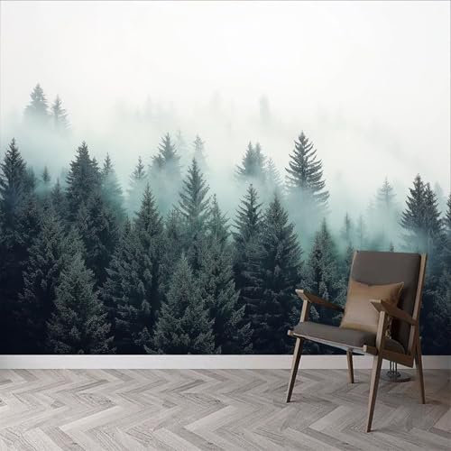Papier Peint Panoramique Foret Brume Papier Peint Intissé Paysage Vert Poster Trompe l'oeil Mural 3D Art Décoration Murale Salon Chambre 200x140 cm 7515a