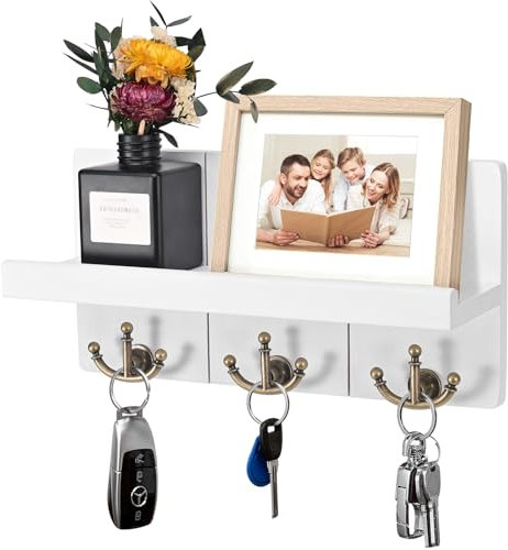 Kldgris Key Holder for Wall, Home Decor Key Hanger with 3 Anchor Hooks and Mail Holder Design, Wall Decor for Entryway, Mudroom, Hallway, Bedroom, Kitchen, Office (White)