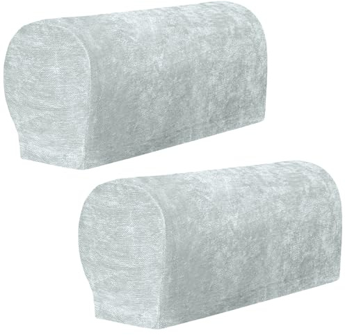 XIEHUZA 1 Pair Chenille Stretch Armrest Covers, Skin-Friendly Arm Covers Protectors for Sofa Couch Chairs Recliner, Non-Slip Armchair Slipcovers with Twist Pins (Aurora Silver)
