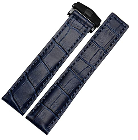 XIRIXX Für Echtlederarmband Stiche Armband 19 20 22mm Für Herrenarmband mit Faltschließe(Blue black,22mm)