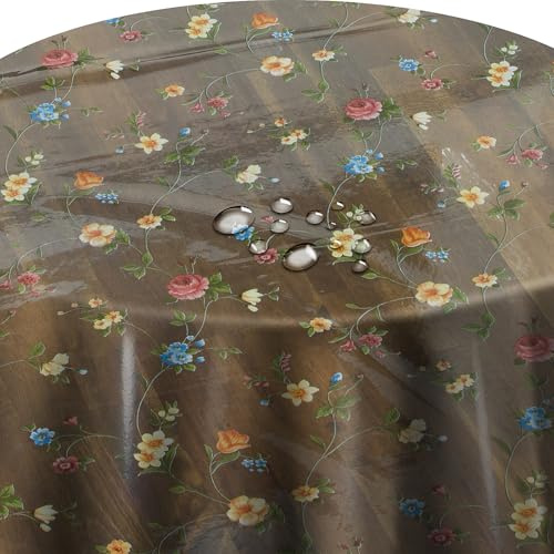 Transparente Folie Tischdecke Tischfolie Schutzfolie mit Muster Blumen Bunt Oval ca. 140 x 220 cm abwaschbar