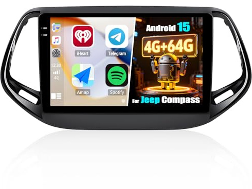 GOHHDL 4G+64G Autoradio Android per Jeep Compass 2017-2020 con Wireless Carplay Android Auto, Touch Stereo da 10.1 Pollici con GPS Navi WiFi SWC FM RDS EQ AHD Retrocamera&Mic