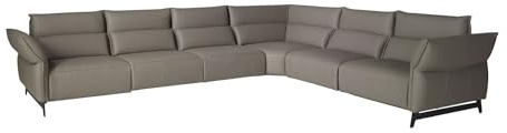Angel Cerdá - Canapé d’Angle Relax Modulable 5 Places en Cuir Gris Foncé - Design Moderne avec Relax Électrique, Ports USB/USB-C, Repose-têtes Ajustables et Retour Automatique - 370 x 295 x 93 cm