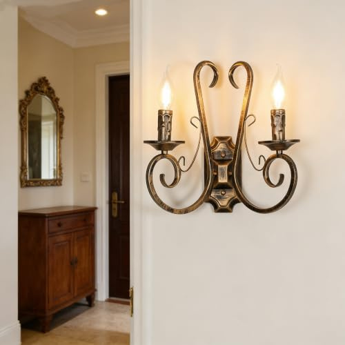 SENQIU Applique da Parete Interno Vintage, Industriale E14 Matal Ruggine | 31CM Lampade da Parete Rustica a Forma di Candeliere per Soggiorno, Camera da Letto, Ristorante, Bar, Scale, Corridoio