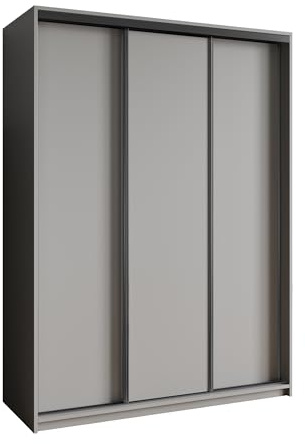 Masseno Schwebetürenschrank Nisse 150/205/60 cm Kleiderschrank mit Schubladen Schlafzimmer Schiebetürenschrank 3-türig Graphitfarben + Schwarz