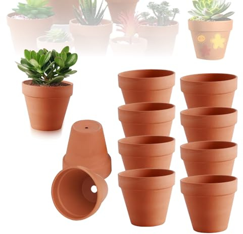 SKIKHN Petits Pots en Terre Cuite,12 Pièces 7 X 6 cm Mini Pots de Fleurs en Terre Cuite,Pot de Fleur Terre Cuite avec Trou de Drainage,Réutilisable Pot Terre Cuite pour Succulent,Cactus