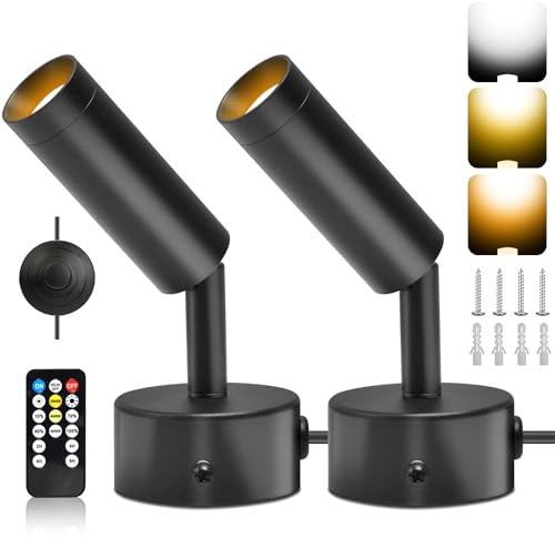 vsshe LED Spot Lights Indoor 2 Pack with Timer and Remote, 5W Plant Uplighters Art Display Spotlights, 3000K 4000K 5000K Picture Light Up Focused Lights Indoor for Lighting Plants or Artwork