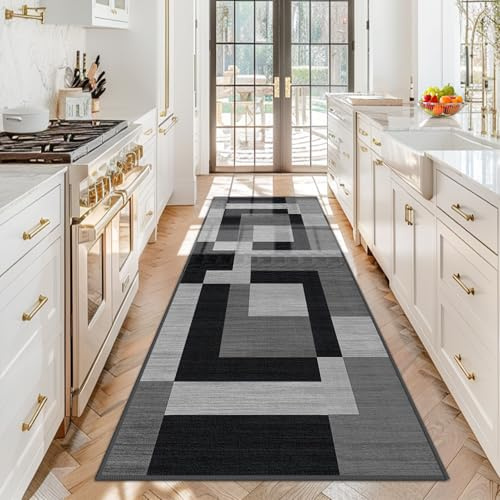 Teppich Läufer Flur Lang Küchenteppich Waschbar Rutschfest 120 x 200 cm Teppichläufer Küchenläufer Teppichmatte Anpassbar für Küche Flur Bettvorleger Schlafzimmer Wohnraum Flurläufer Meterware
