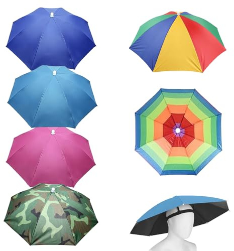 GAOUTO Regenschirm Hut, Faltbarer Regenschirmhut, 360°Gegen UV Kopf Schirmhut, Sonnenschirm hut für Erwachsene, Kopf Regenschirm mit elastischem Band für Angeln Camping Outdoor Aktivitäten