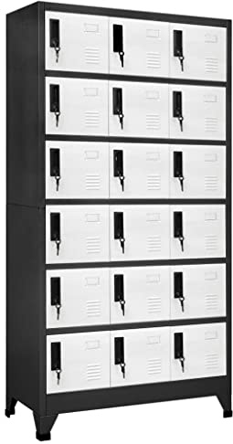 Foknhdi Schließfachschrank Anthrazit Weiß 90x40x180 cm Stahl Modernes Design 18 Fächer je 10 kg Lüftungsschlitze Namensschildhalter Flur Büro Schlafzimmer