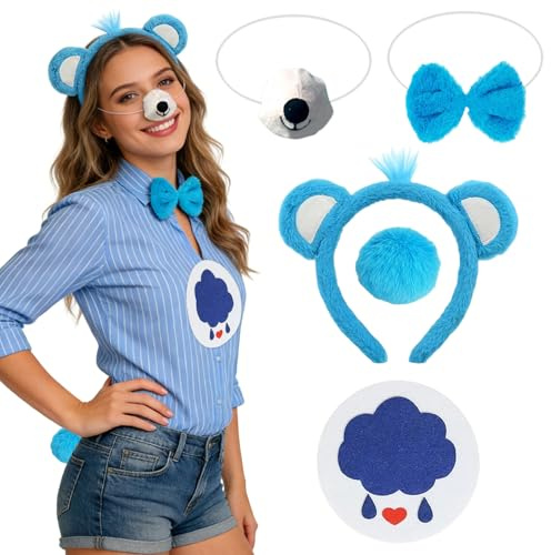 ZXTGBQ 5 Stück Bären Kostüm Zubehör Kinder Erwachsene Bären Ohren Haarreif Schwanz Nase Fliege Aufkleber für Karneval Halloween Cosplay Geburtstag Mottoparty