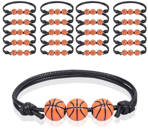FHRYNA 20 Stück Armband-Schmuck, Kinder-Basketball-Armband, verstellbar, geflochten, Basketball, Mädchen, Jungen, Sport, Geburtstag, Party, verstellbares Sport, geflochten