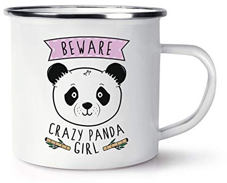 Beware Crazy Panda Girl Retro Enamel Mug Cup