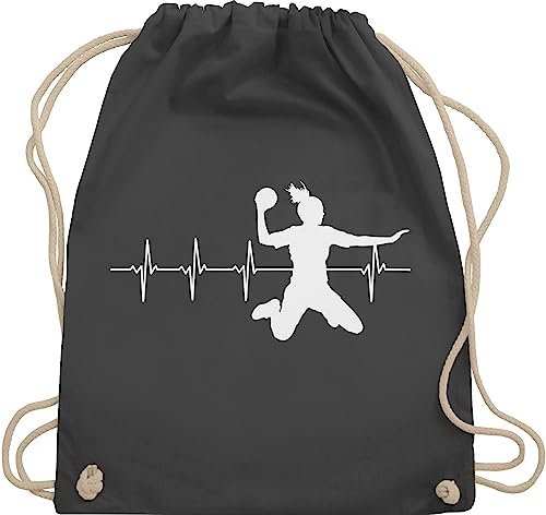 Turnbeutel Rucksack - WM 2023 Trikot Ersatz - Handball Herzschlag für Damen - Unisize - Dunkelgrau - beutel baumwolle handball, trainingsbeutel handballer geschenke sportbeutel groß beachhandball