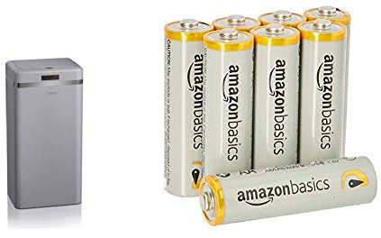 Swan Retro Square Sensor Bin with Infrared Technology, Grey, 45 Litre & Amazon Basics AA Performance Alkaline Batteries [Pack of 8] - Packaging May Vary