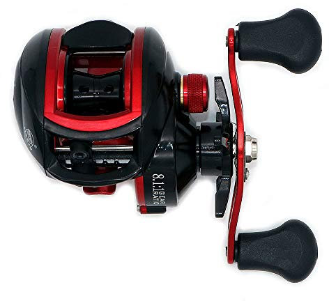 NUZAMAS Baitcaster Reel Angelrollen 8,1: 1 High Speed mit einstellbarem Bremssystem Kugellager Linkshänder Sea Baitcasting Angelrolle