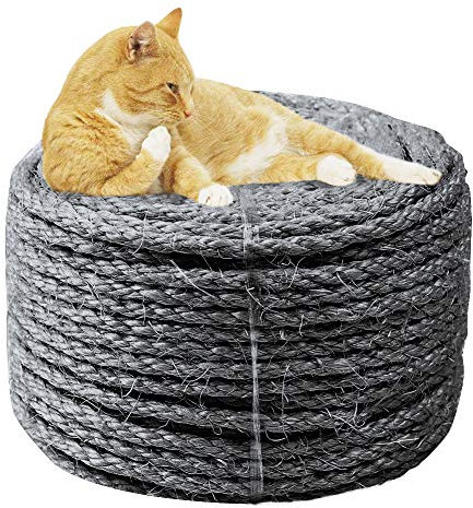 6mm Sisal Seil zum Reparatur und Ersatz von Katze Kratzen Säule, Kratzbaum, Katze Kratzen Pad/Matte/Kicker Spielzeug, Rohr/Treppe/Reifen Verpackung, Zuhause Dekoration, 6mm*30m, Grau