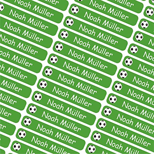 Indigos UG Namensaufkleber Kinder Schule - 43x7mm - 012 - Fußball - Etiketten selbstklebend - 60 personalisierte Aufkleber für Kindergarten, Stifte, Bücher, Brotdose, Federmappe, Lineale & Spielzeug