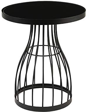 Mesa Juan Nórdica Moderna Centro De La Sala De Cristal Templado Sofá Lateral del Arte del Hierro Mini Pequeña Redonda Dormitorio Mesita De Luz Corner Table, 48x55CM (Color : Black)
