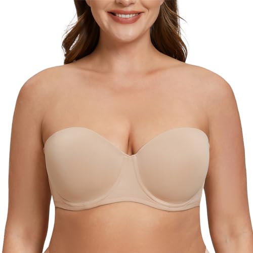 MELENECA Women's Underwire Strapless Bras for Bigger Bust Back Smoothing Plus Size Beige 30F