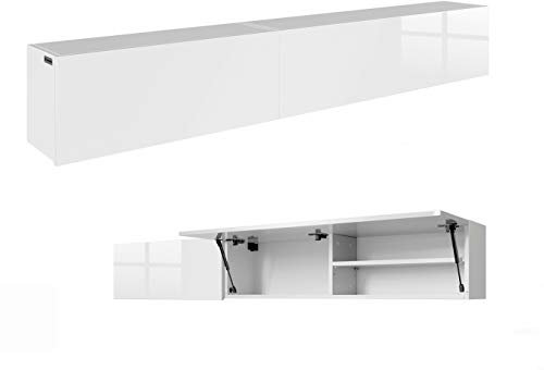 PLATAN ROOM Badschrank 80/120 / 160/200 / 240 breit Badmöbel Badezimmer Klapphängeschrank Schrank Hochglanz Matt Weiß (Weiß Matt/Weiß Hochglanz, 200 x 30 x 25)