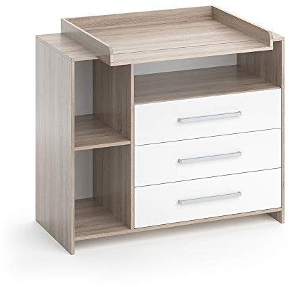 Vicco Commode à Langer Oskar, Blanc/Sonoma/Sonoma, 113 x 100 cm