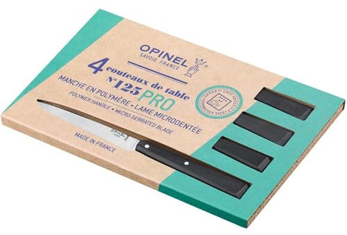Opinel No. 125 PRO Tafelmesser 4er-Set, Klingenmaterial: 12C27, Gesamtlänge: 22 cm, 254597 Stahl
