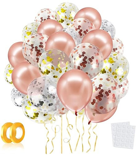 LAPONO Palloncini Oro Rosa 50Pcs,12 Pollici Gold Argento Confetti Elio Lattice Arco Palloncino Ghirlanda per Boy Girl Bimbo Baby Shower Compleanno Anniversario Laurea Decorazioni Festa Matrimonio