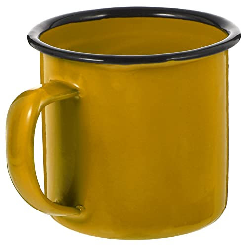 Metal Enamel Tea Coffee Mug: Vintage Camping Hiking Portable Drinking Cups with Handle for Christmas Party Tableware Drinkware Yellow