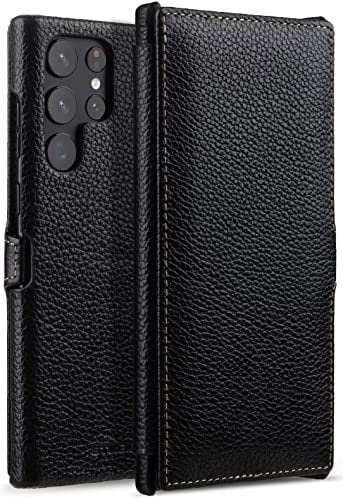 STILGUT Book Case Compatible with Samsung Galaxy S22 Ultra, Leather Case with Clip Closure, Leather Case, Flip Case, Mobile Phone Case - Black