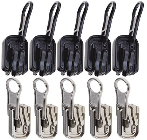 ECSiNG 10 Stück #5 Reißverschlüsse Ersatz umkehrbare Schieber Reißverschlüsse mit U-förmigem Stopp Kit für Outdoor-Zelte und doppelseitige Kleidung (5 Stück Schwarz und 5 Stück Silber)