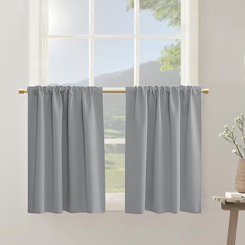 Verdunkelungsvorhänge Gardinen blickdicht für Badezimmer, hellgrau, 66 x 91 cm lang, 2 Stoffbahnen