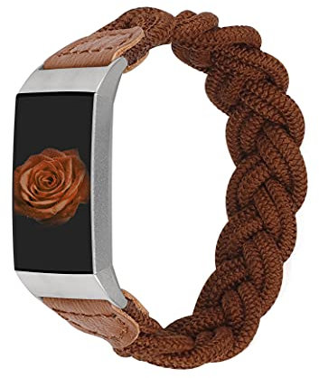 Wearlizer Kompatibel mit Fitbit Charge 4/ Charge 3 Armbänder für Damen Herren, Niedliche Elastische Deflochtene Stoff Dehnbar Armband Zubehör für Charge 4/ Charge 3/ Charge 3 SE, Braun L