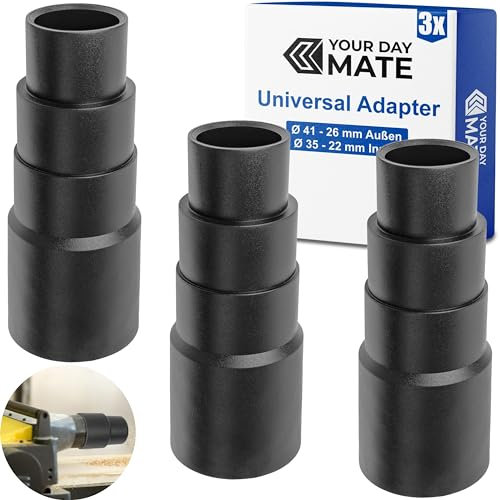 Adaptateur universel pour aspirateur, 3 pièces, noir, compatible avec Bosch, Makita, Kärcher, etc., 4 positions avec Ø 41-26 mm extérieur, Ø 35-22 mm intérieur, réducteur Adaptateur pour tuyau