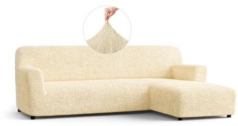 PAULATO - Bezug für Sofas mit rechter Halbinsel, Sofabezug Ecksofa L Form Stretch Mikrofaser, kratzfestes und maschinenwaschbares Gewebe, WavyTech-Technologie, Made in Italy - Vanille