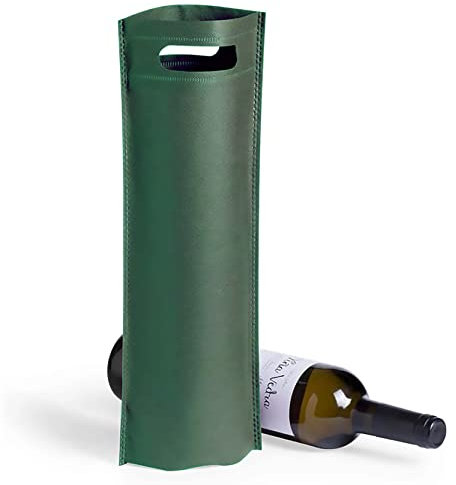 VINAK Lot de 10 Sacs Bouteilles Vin - Champagne en matière Non Tissé thermoscellé Haute résistance avec Anse | Sacs Parfaits pour Mariage, baptême, Cadeau d'anniversaire (D - Vert)