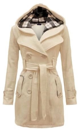 Godoboo Damen Mantel Warme Wintermantel Lange mit Kapuze Zweireihige Revers Winterjacke Trenchcoat Outwear Mit Taschen GüRtel Übergangsmantel Winter Elegant Outdoorjacke